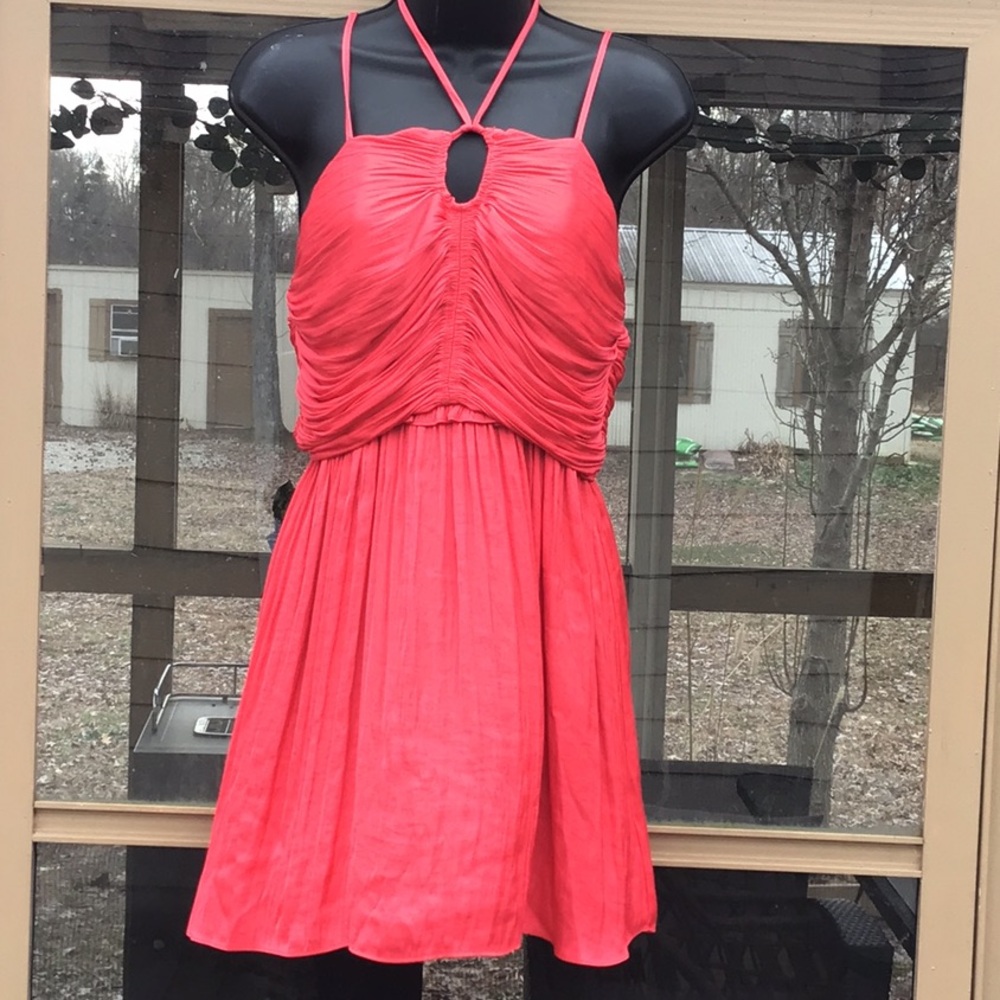 House of Harlow 1960 Coral Ruched Halter Mini Dress